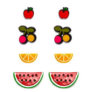 🆕❤💋Set of 4 Fruity Stud Earrings Apple Cherry Orange